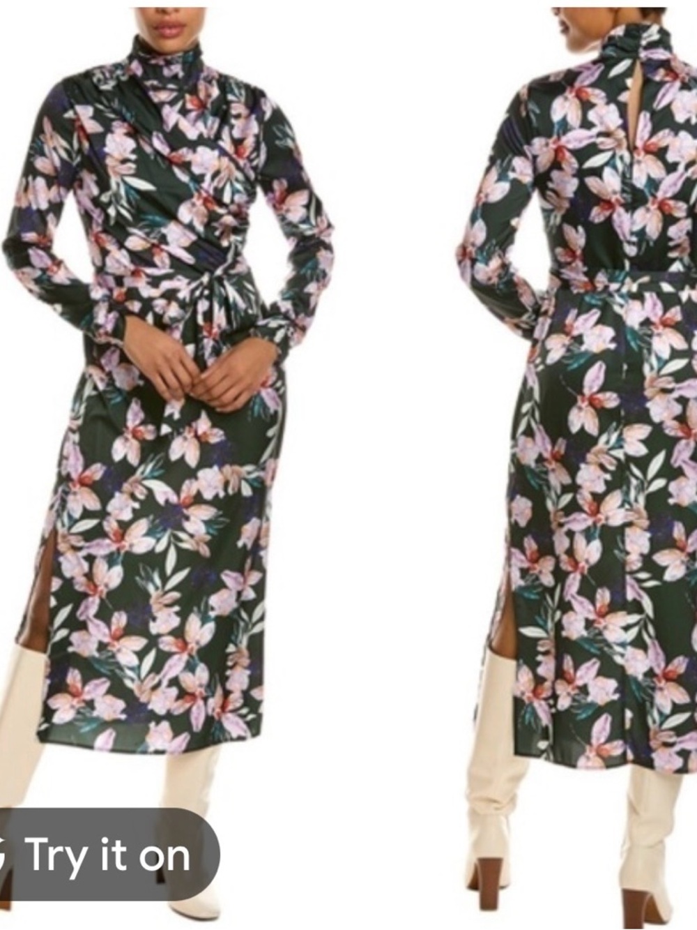 NEW! NWT Alexia Admor Nordstrom Black Floral Drape-Front Long Sleeve Dress